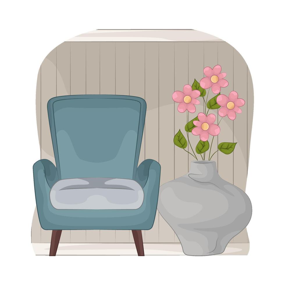Lovely Flowers Next to Chair vector