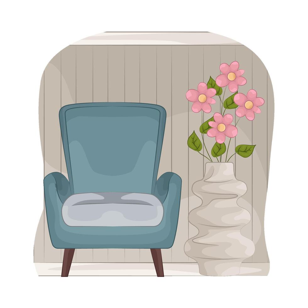 Charming Vase Beside Armchair vector