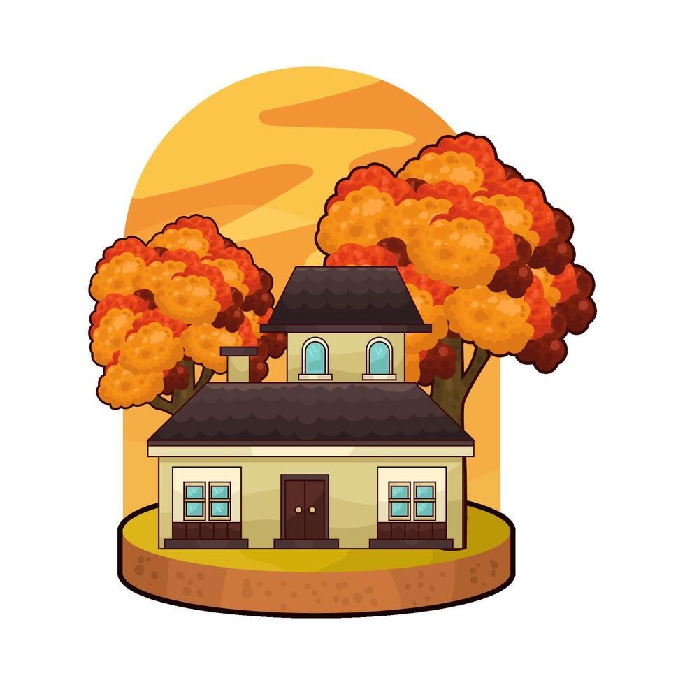 house with autumn trees illustration vector