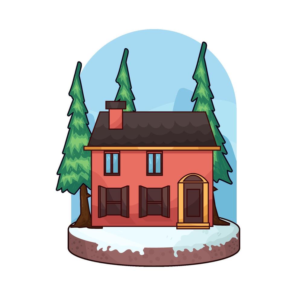 house with pine trees vector
