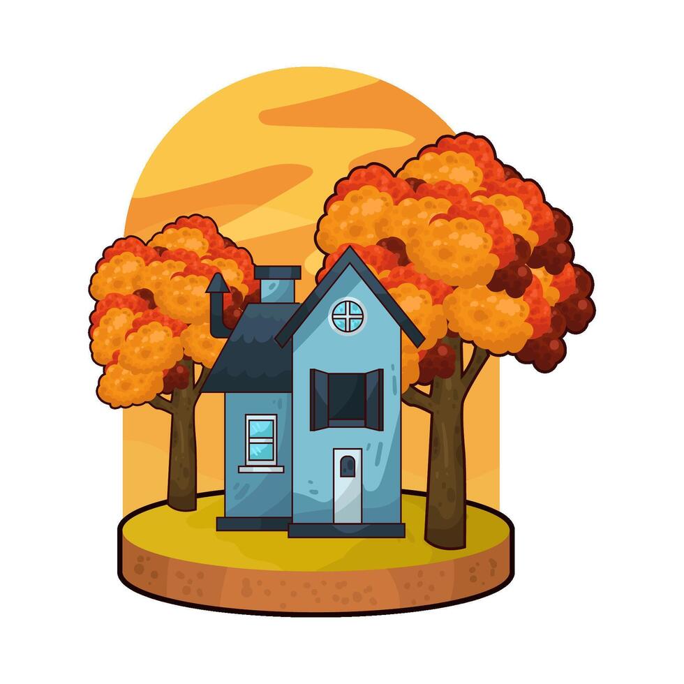 Illustration of house with autumn trees vector