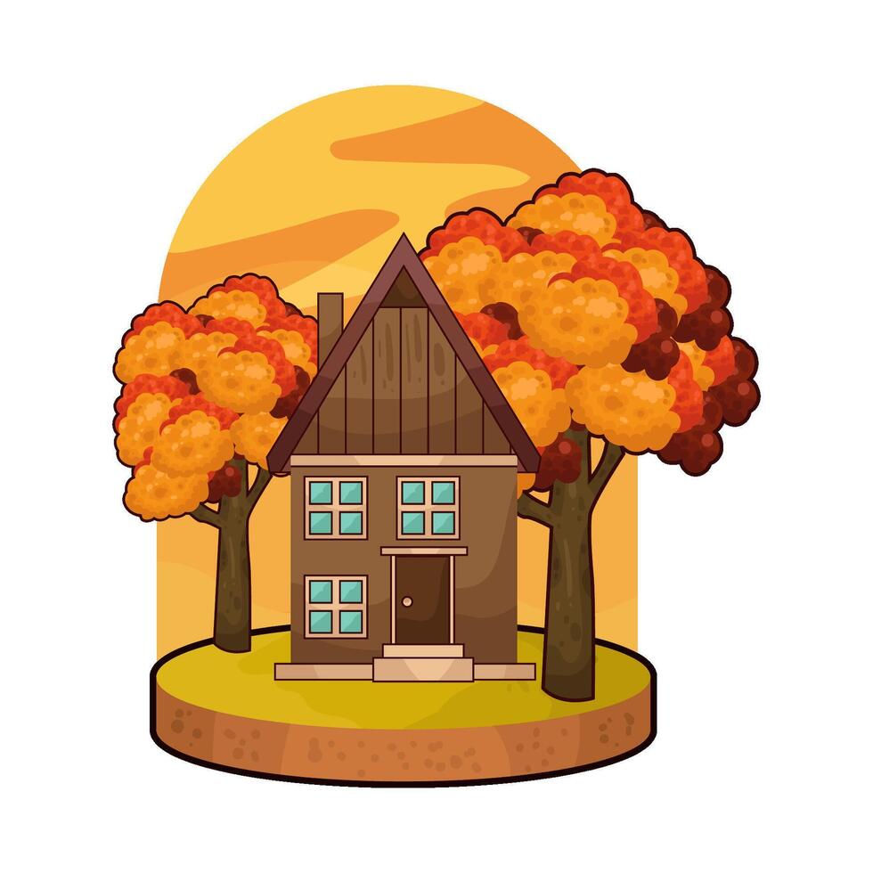 house with autumn trees vector