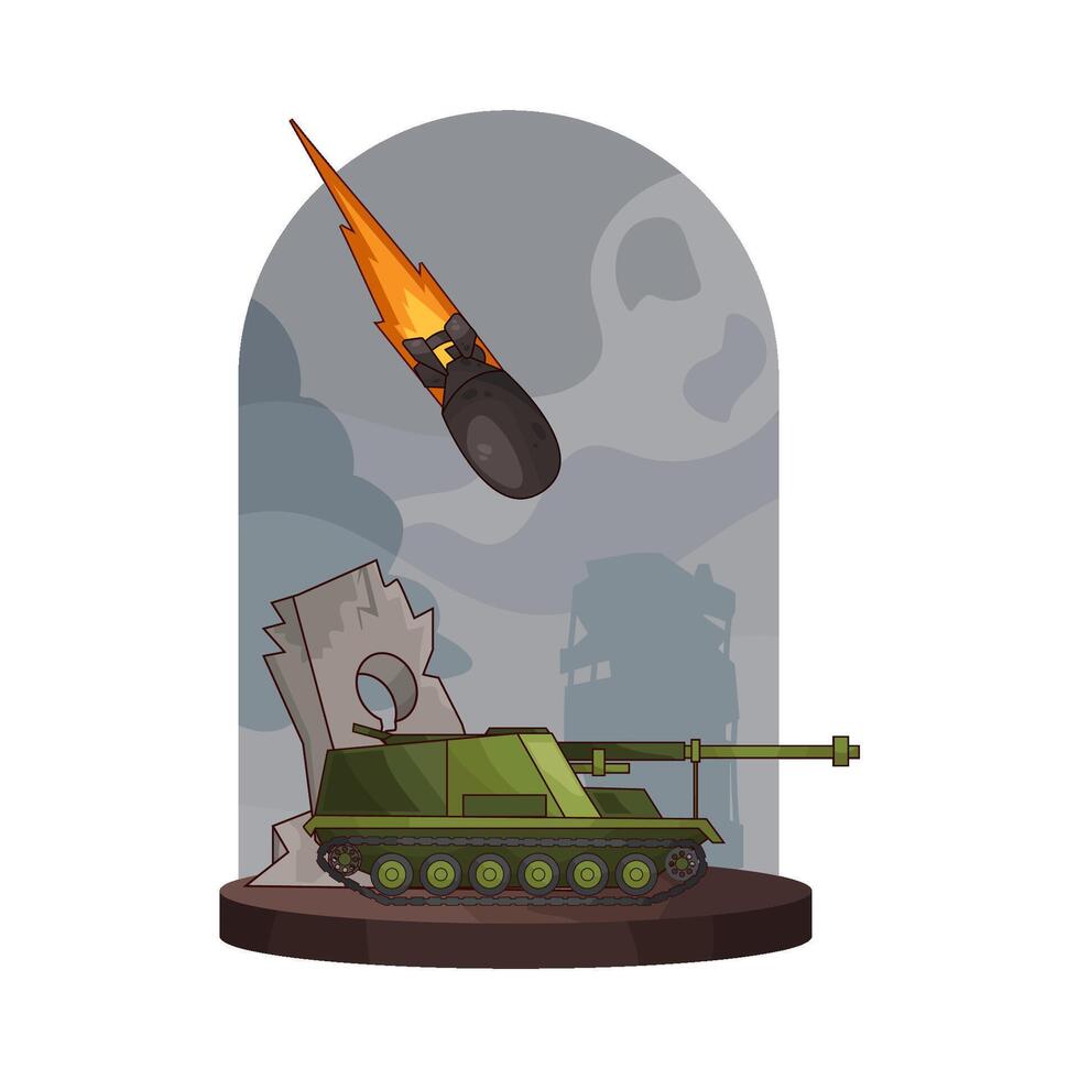 military tank attacked by bomb vector