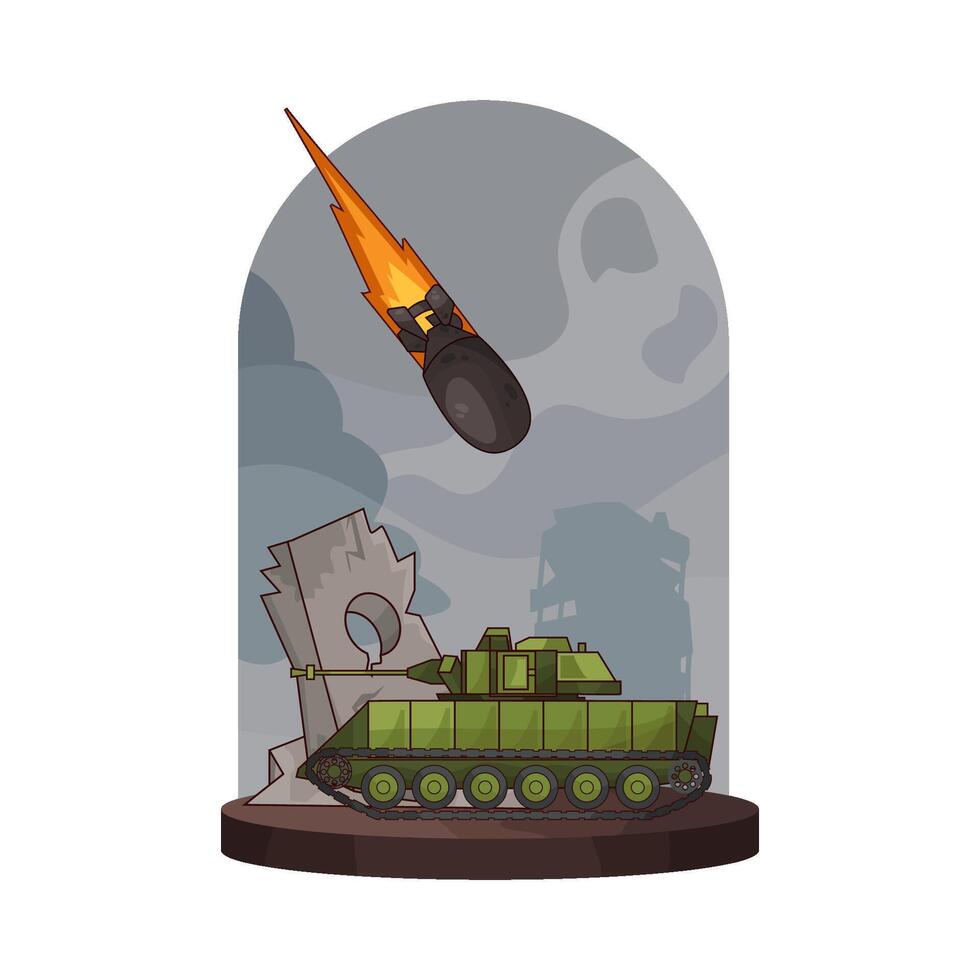 military tank attacked by bomb vector