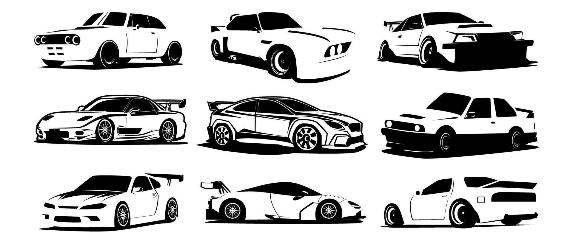 car black and white illustration design art set vector