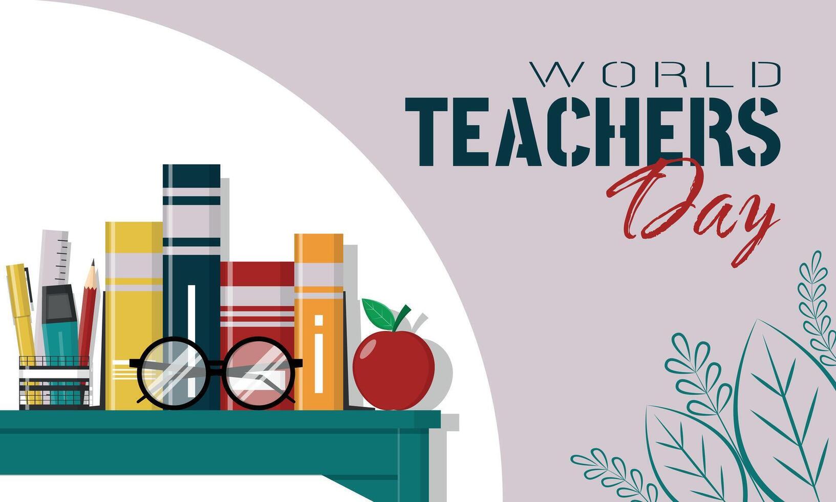 World Teachers Day Poster with stationery and books vector