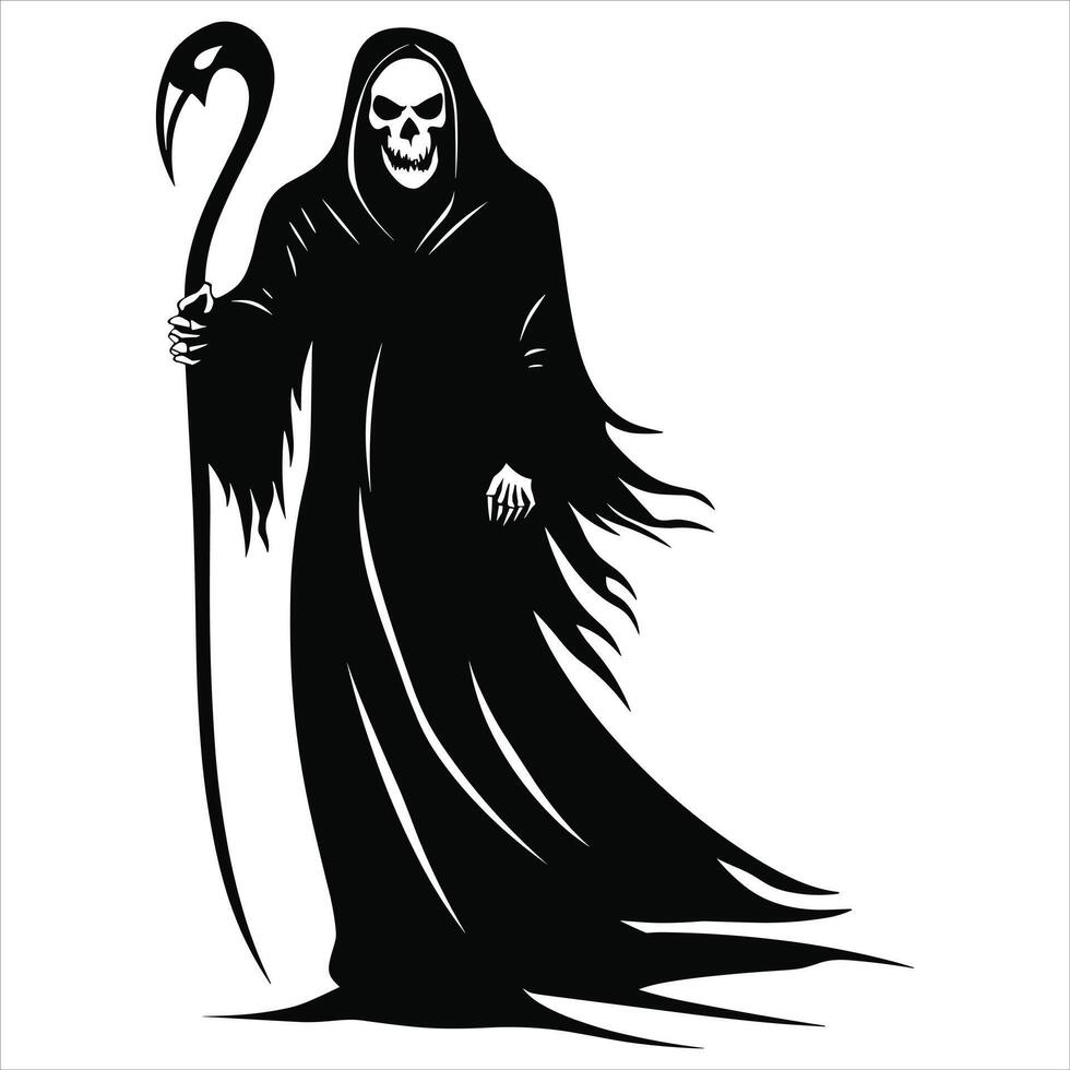 A black silhouette Grim Reaper on a white background vector