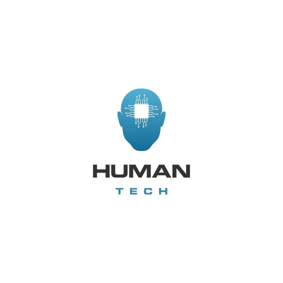 Human head tech icon, AI chip technological brain, Artificial intelligence, Design concept vector