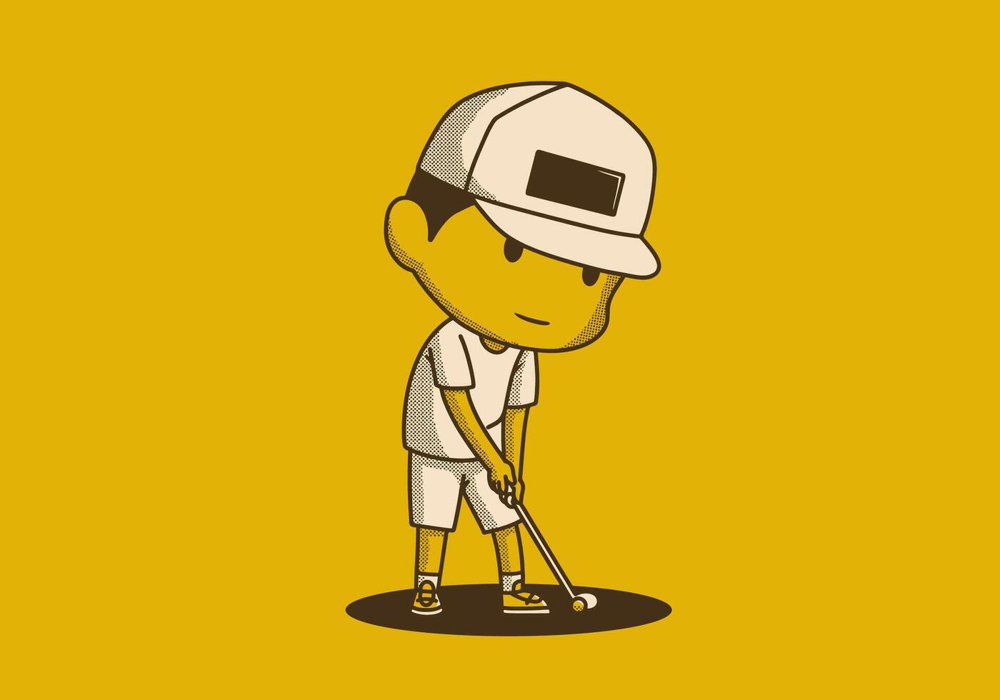 Retro Cute golf boy character illustration vector