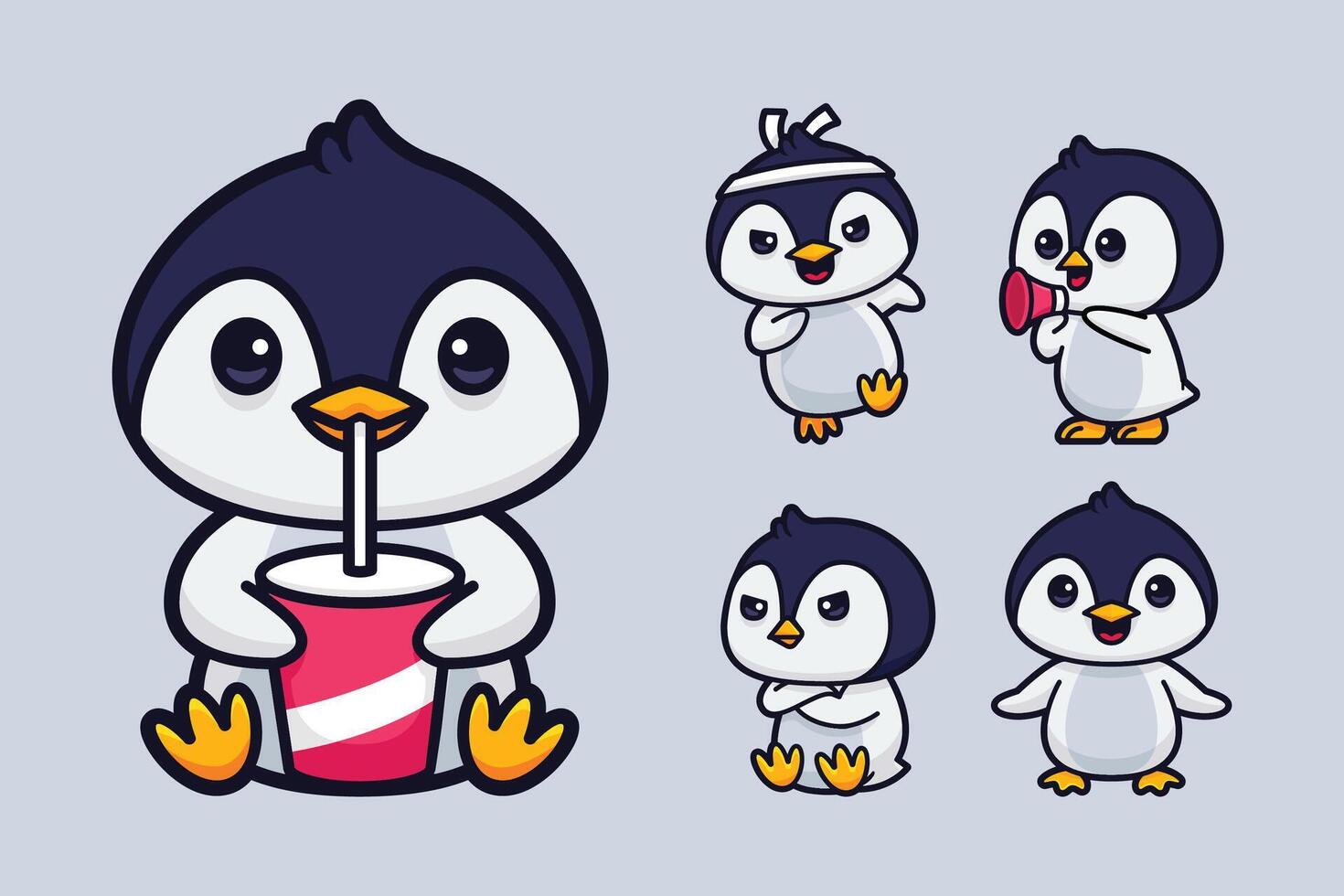 cute penguin cartoon character set vector