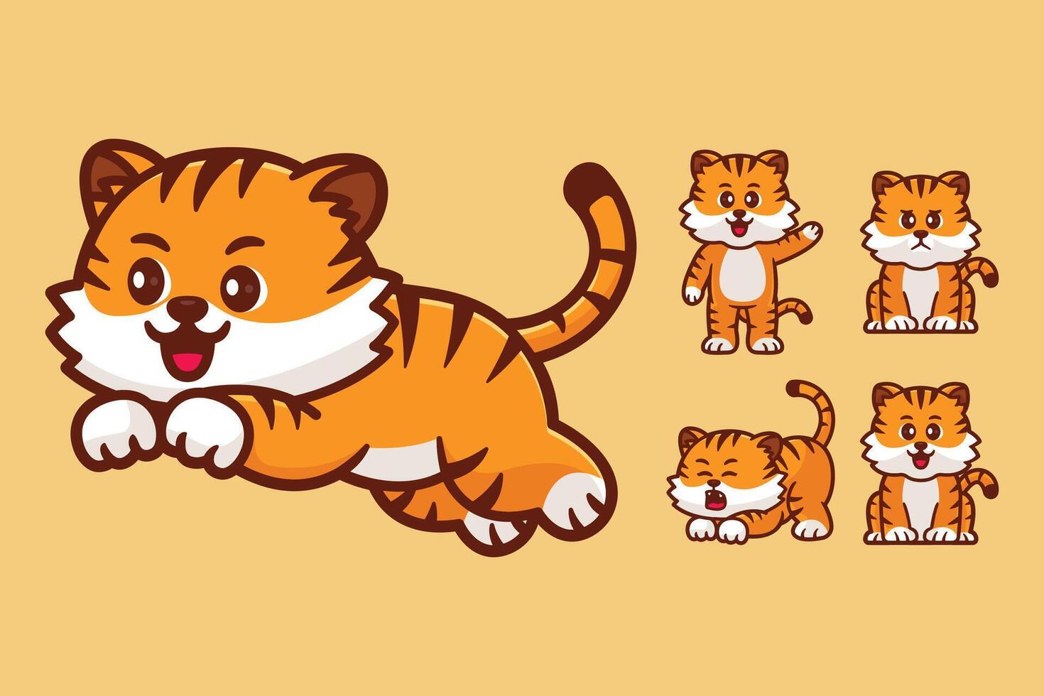 cute tiger cartoon character set vector