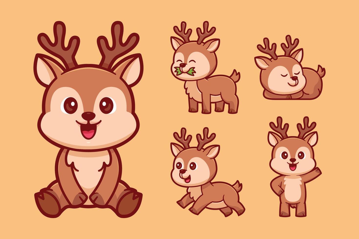 cute deer cartoon character set vector
