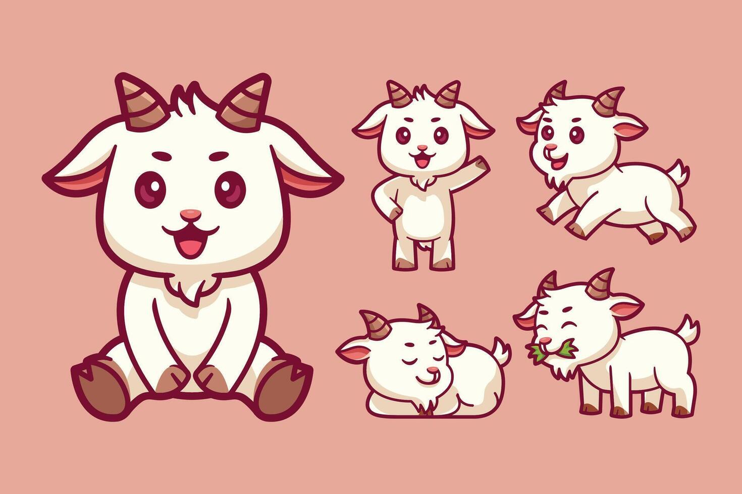 cute goat cartoon character set vector