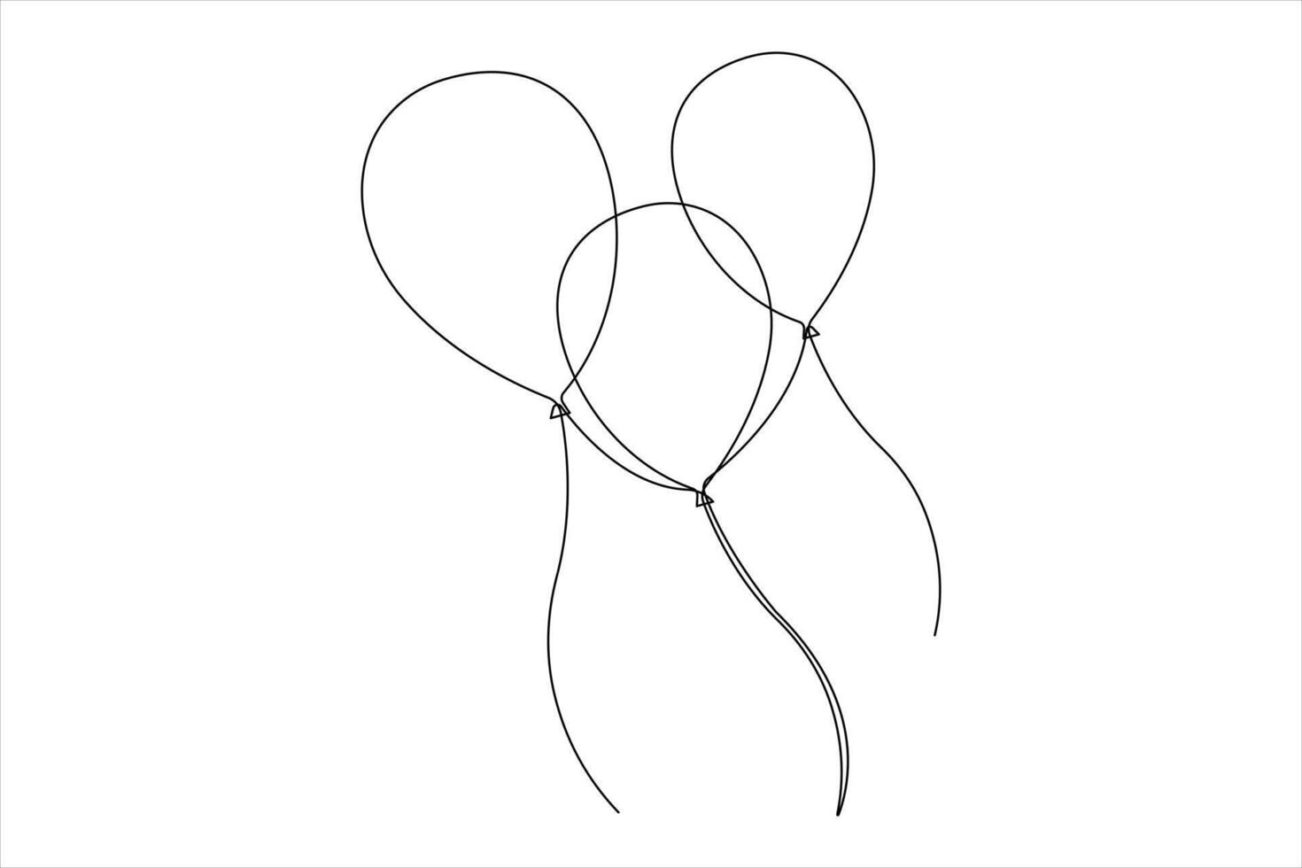 Continuous balloon one line drawing birthday celebration. Holiday party decoration icon illustration vector