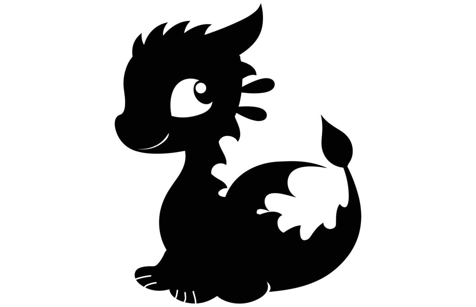 Cute Dragon Silhouette Whimsical Fantasy Creature Illustration, Cute Monster Cartoon Design. vector