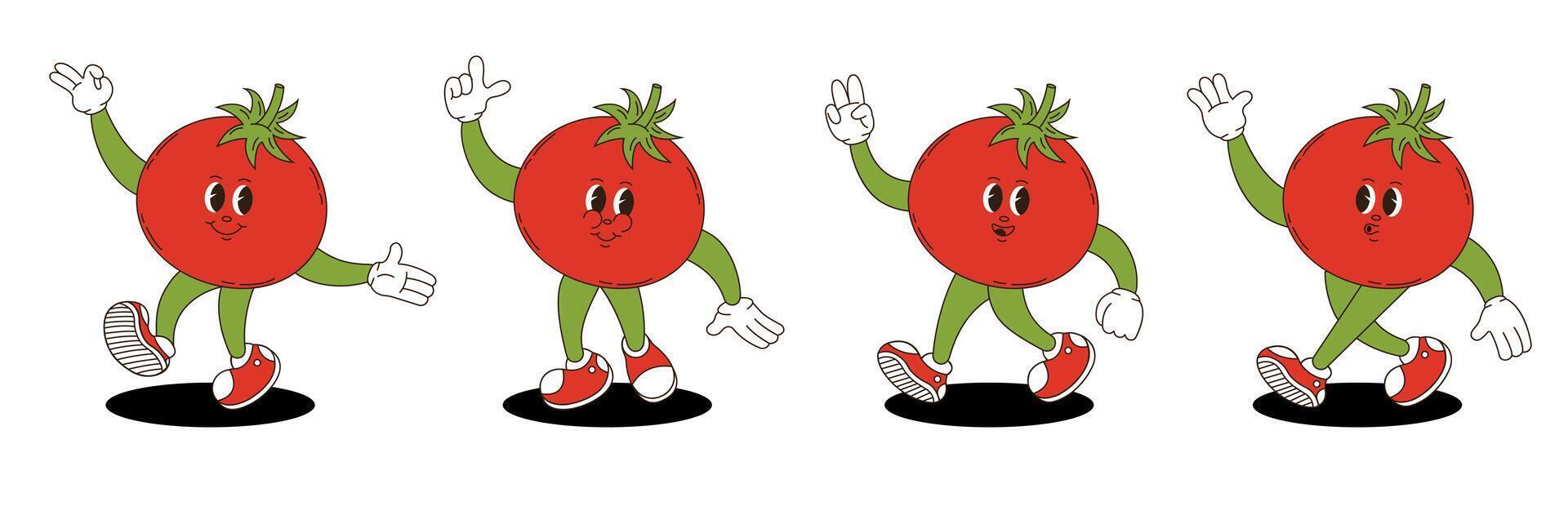 Tomato retro groovy style. Groovy retro characters of tomato. vector