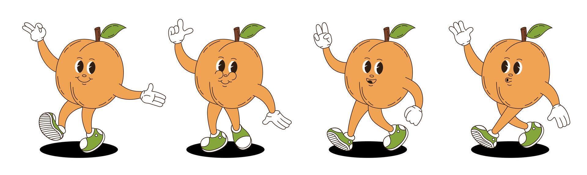 Peach in retro groovy style. Groovy retro characters of peach. vector