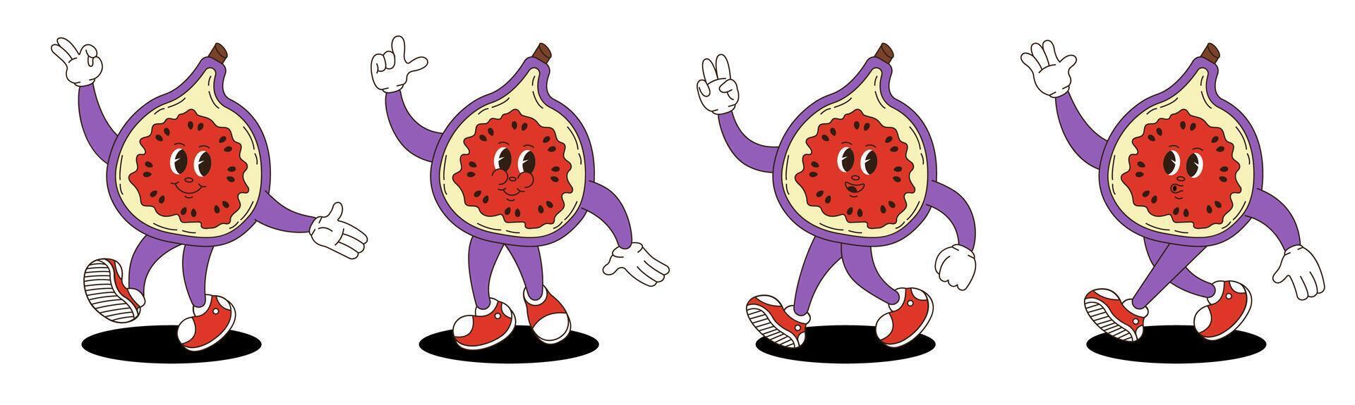 Fig in retro groovy style. Groovy retro characters of fig. vector