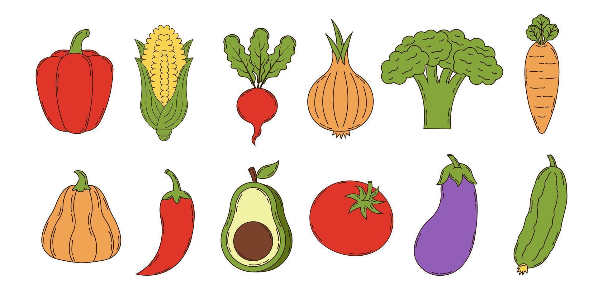 Vegetables set. Fresh vegetables. Organic Food. Isolated elements. vector