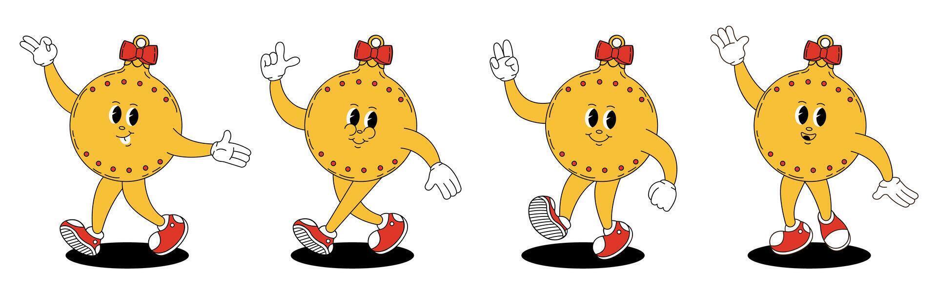 Groovy retro Christmas tree toy. Christmas characters in groovy style. vector