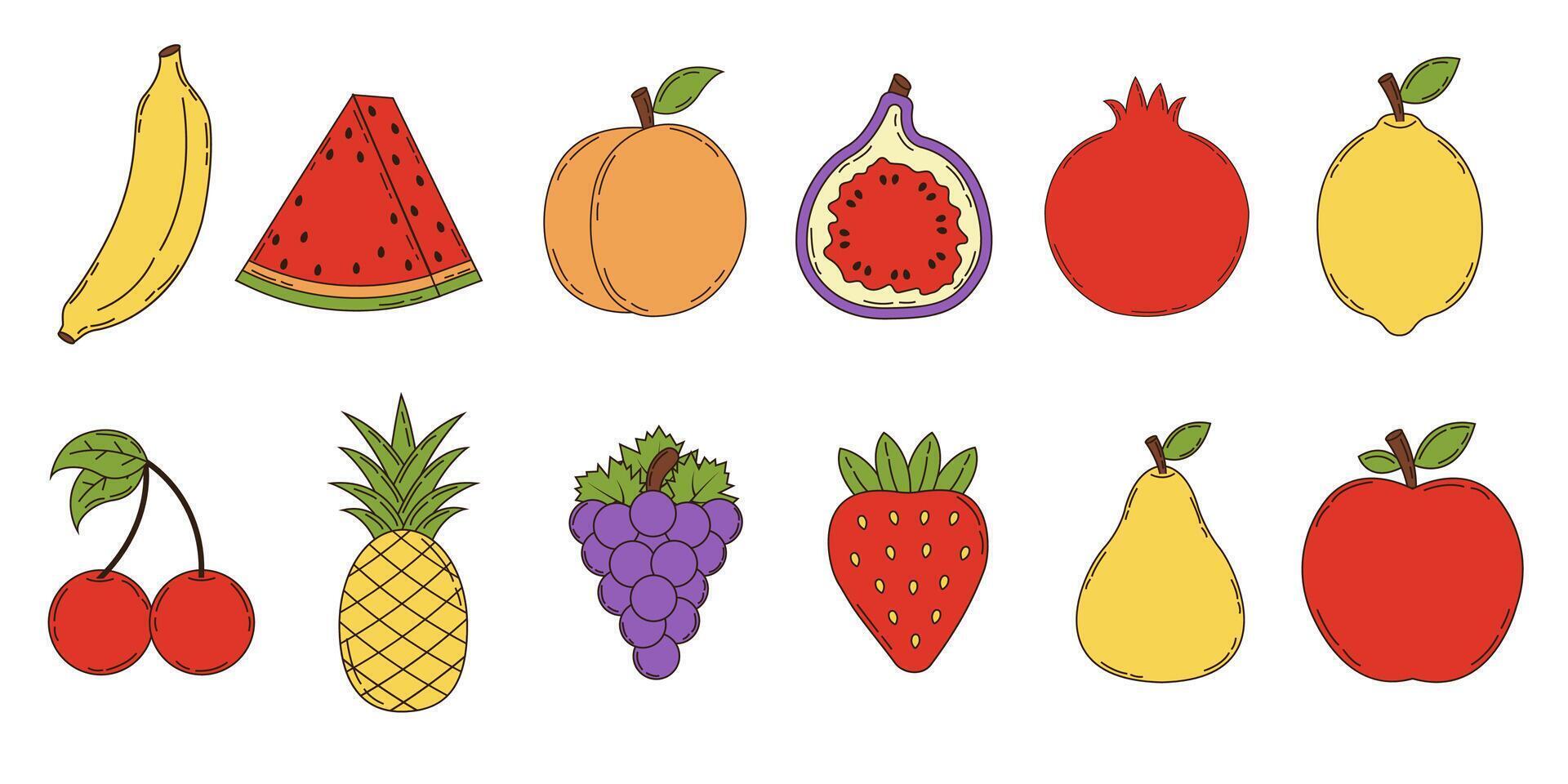 Fruits set. Fresh fruits. Organic Food. Isolated elements. vector