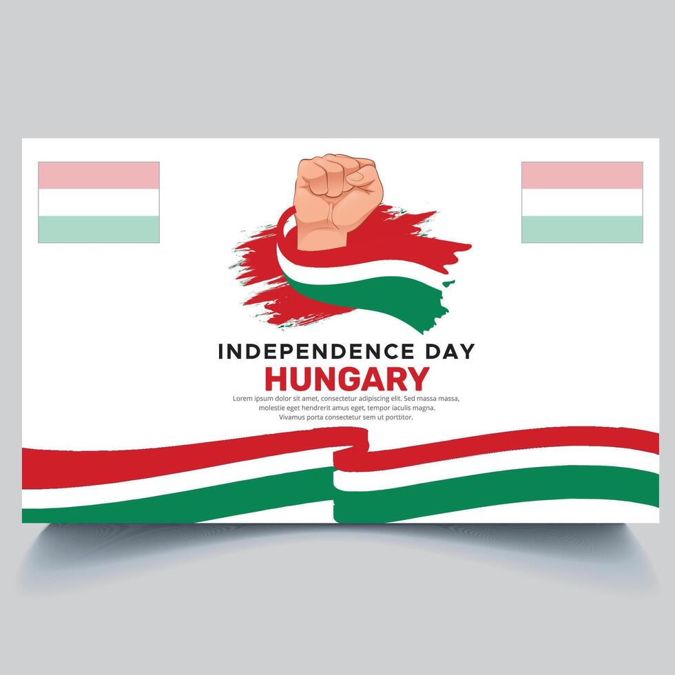 Happy Hungary independence Day Banner and hand flag design vector