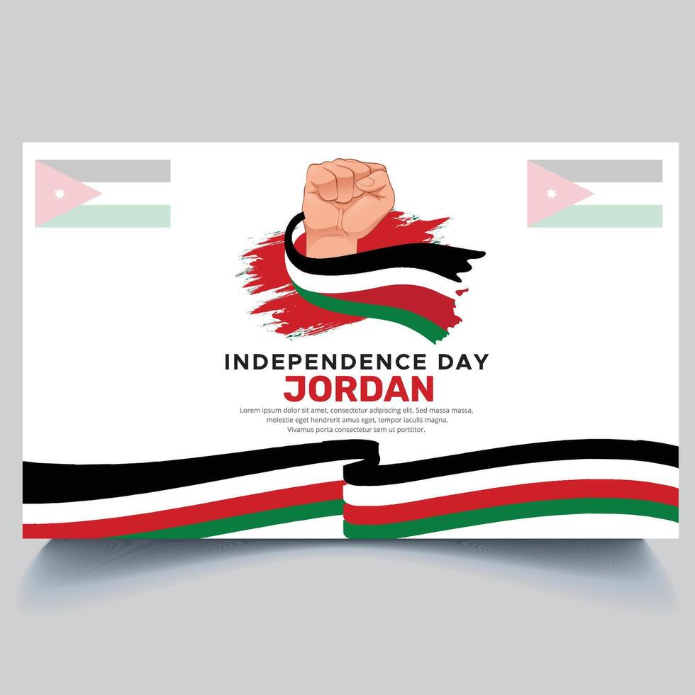 Happy Jordan independence Day Banner and hand flag design vector