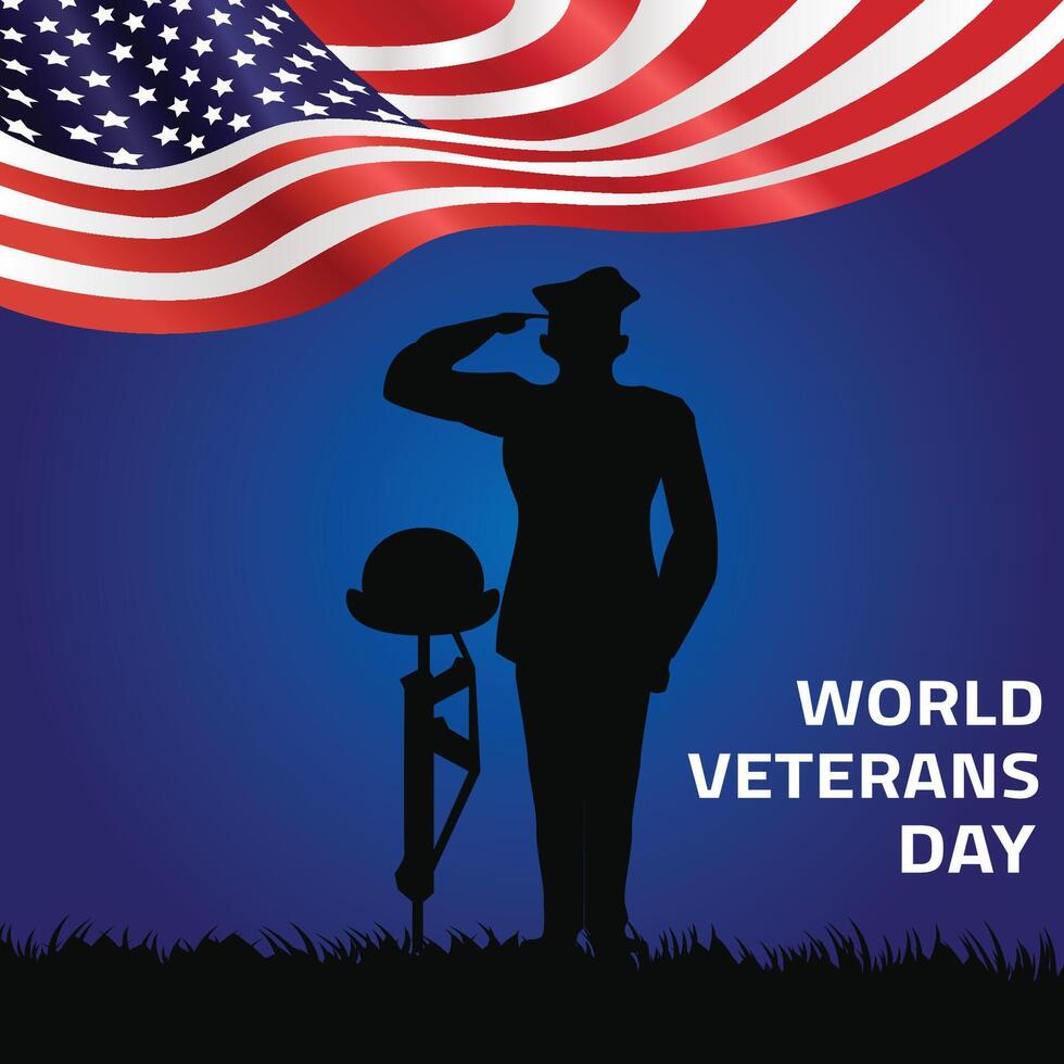 Happy World Veterans Day Concept flat red background Design vector