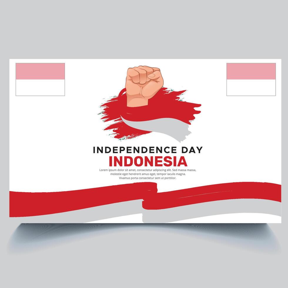 Happy Indonesia independence Day Banner and hand flag design vector