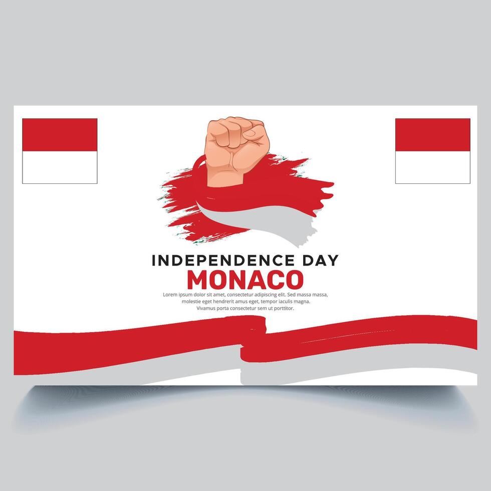 Happy Monaco independence Day Banner and hand flag design vector
