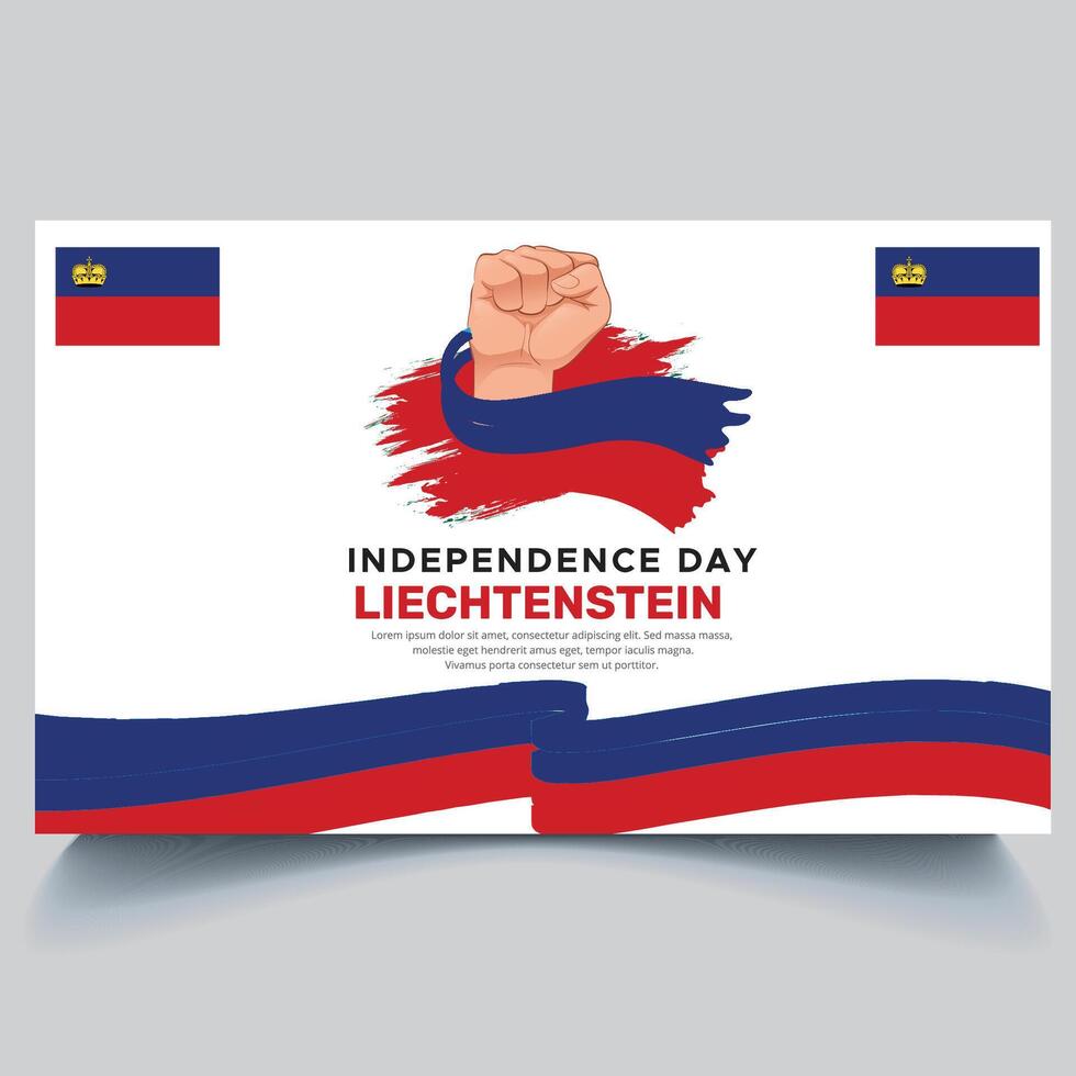 Happy Liechtenstein independence Day Banner and hand flag design vector