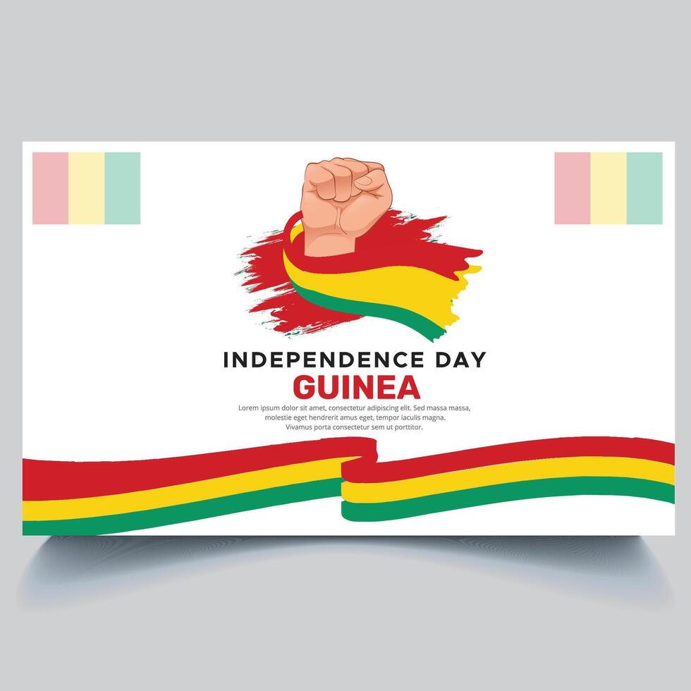 Happy Guinea independence Day Banner and hand flag design vector