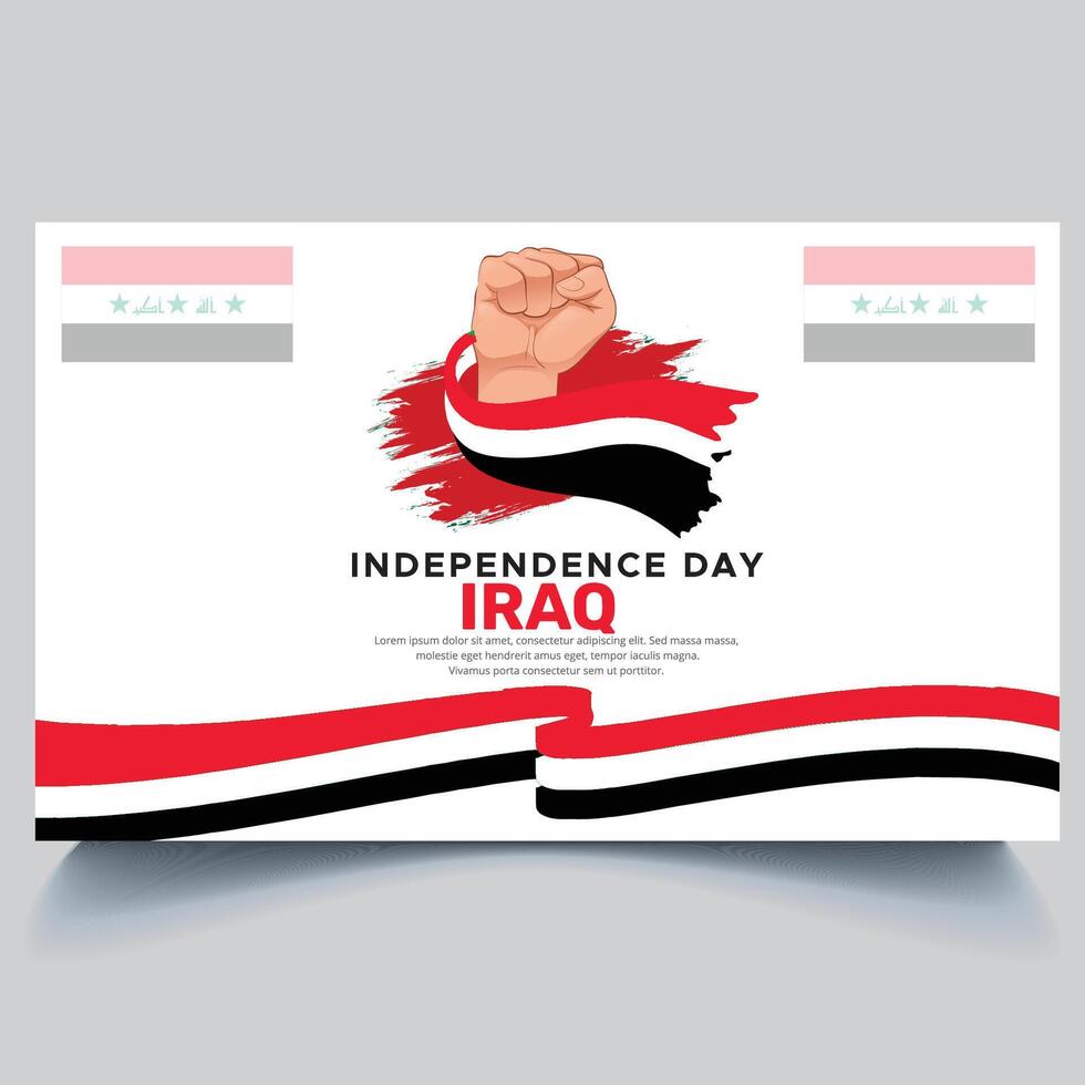 Happy Iraq independence Day Banner and hand flag design vector