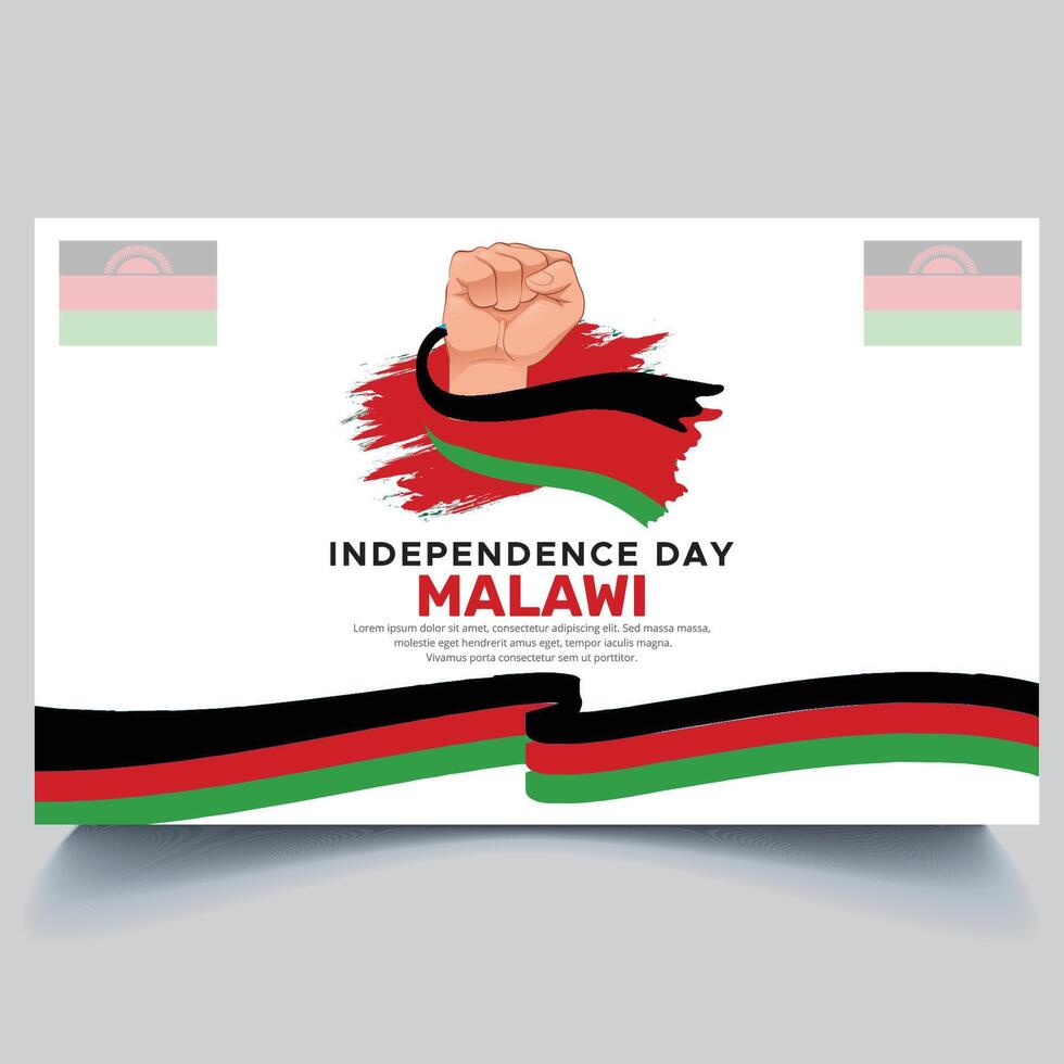Happy Malawi independence Day Banner and hand flag design vector