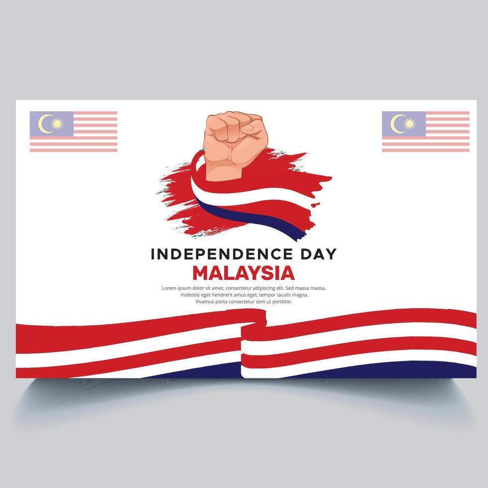 Happy Malaysia independence Day Banner and hand flag design vector