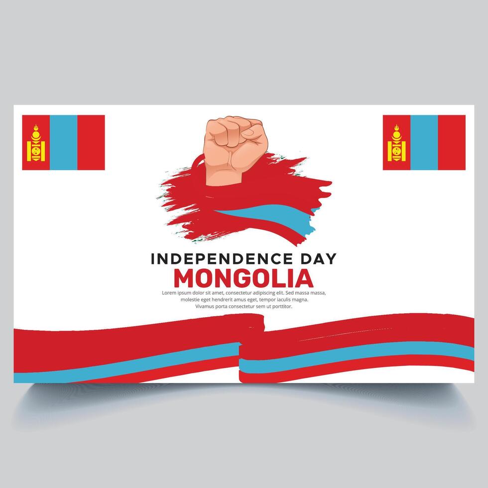 Happy Mongolia independence Day Banner and hand flag design vector