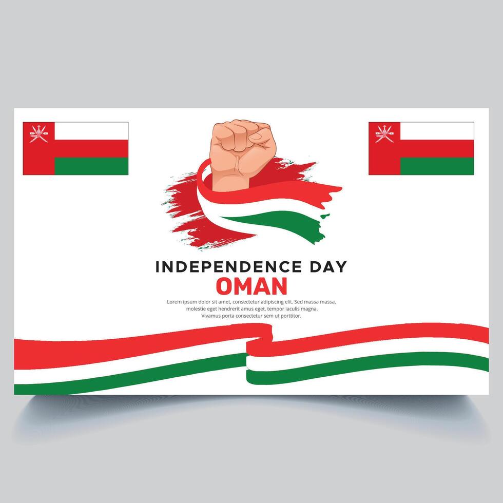 Happy Oman independence Day Banner and hand flag design vector