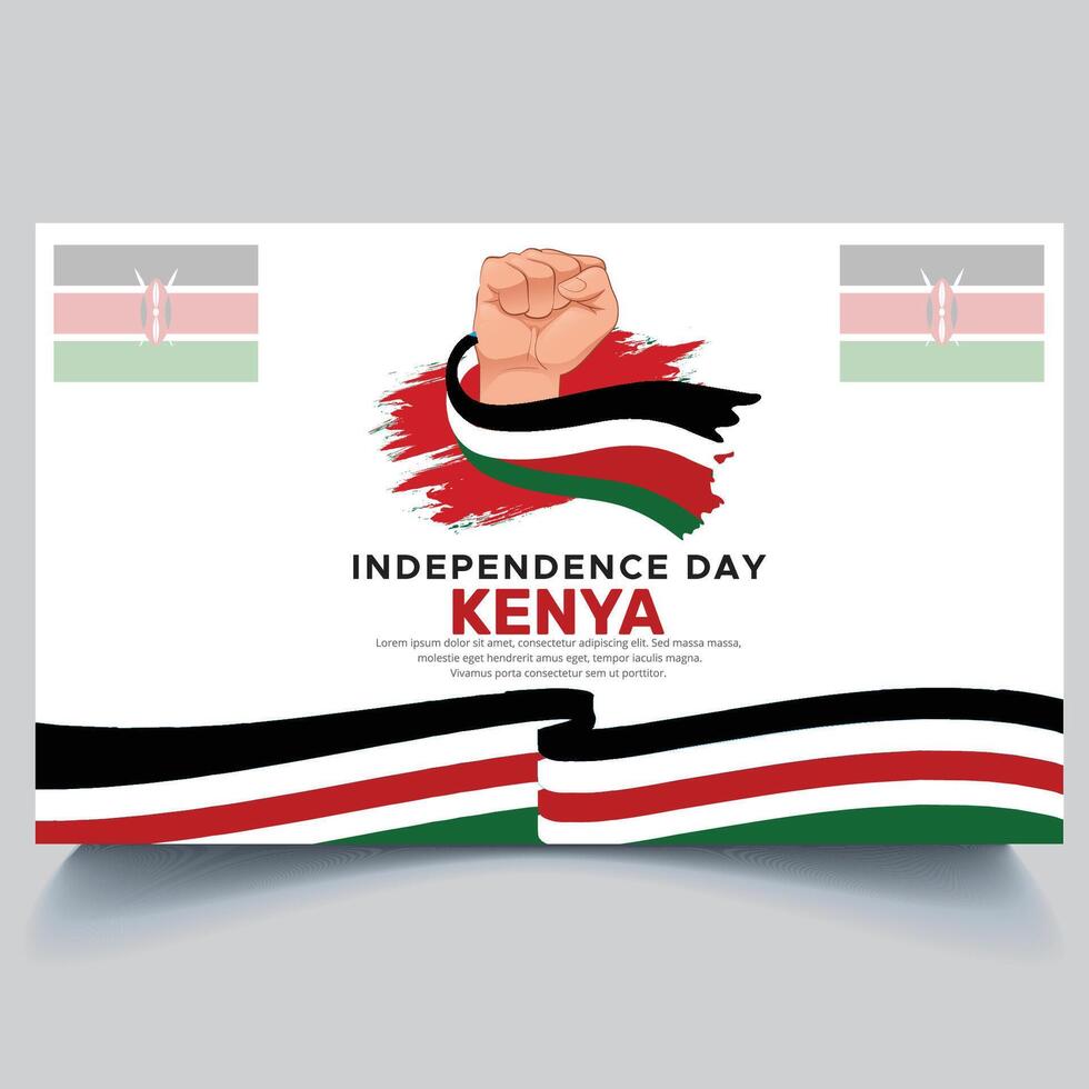 Happy Kenya independence Day Banner and hand flag design vector