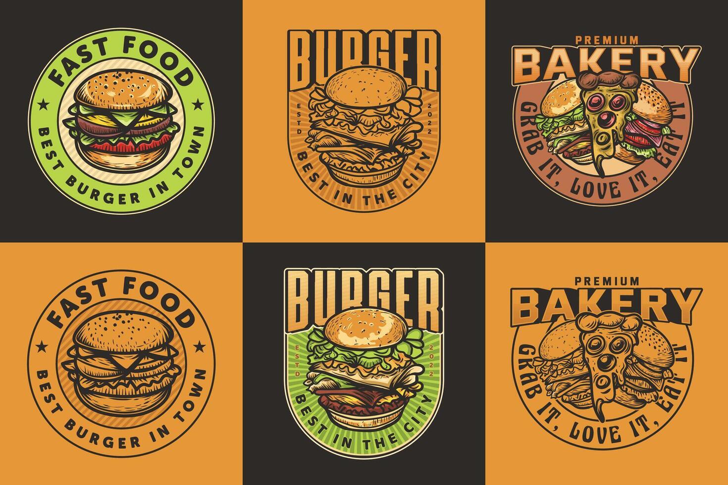 Set of Best cafe pizza, burger, bakery, and fruit logo for a restaurant of labels vector