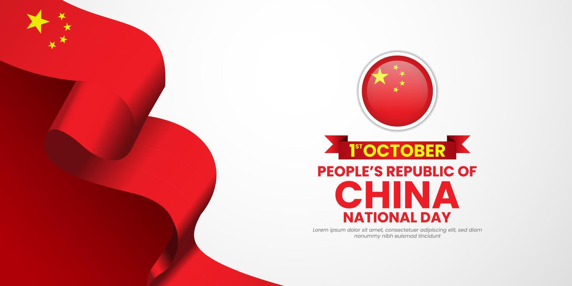 china national day with waving ribbon flag background with copy space for text vector