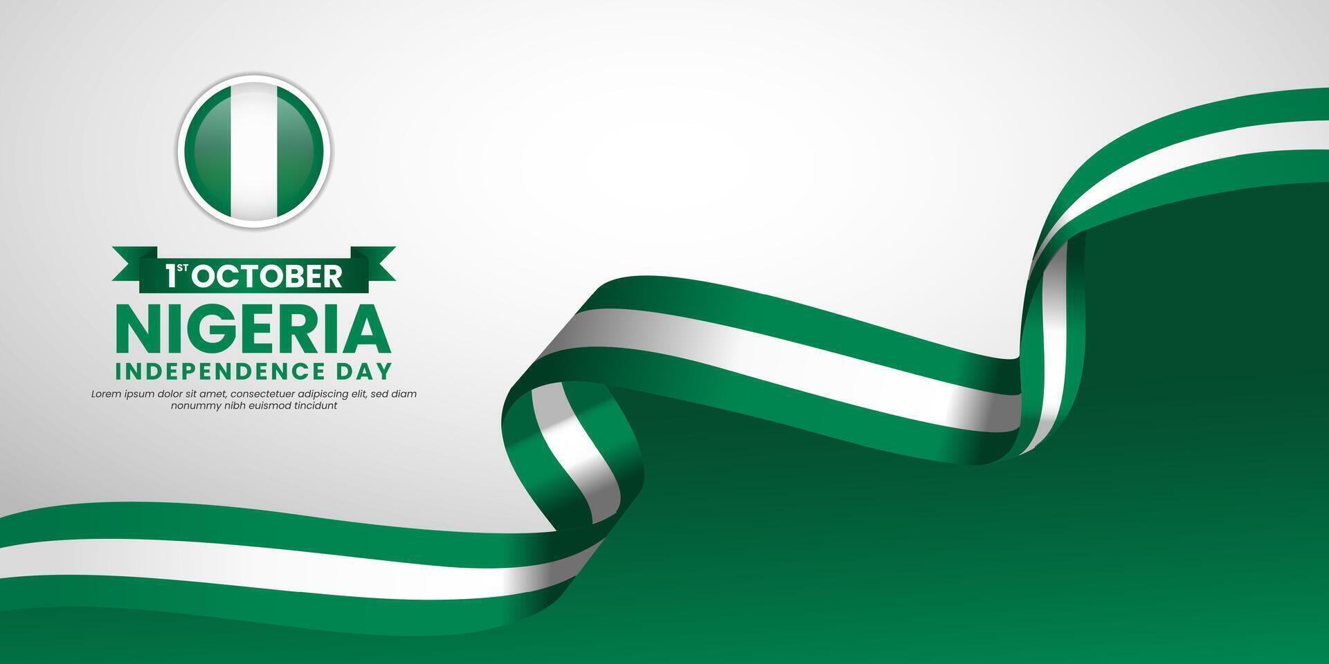 Nigeria Independence Day Celebration ribbon flag background. Template for Poster, Banner, Advertising, Greeting Card or Print Design Element vector