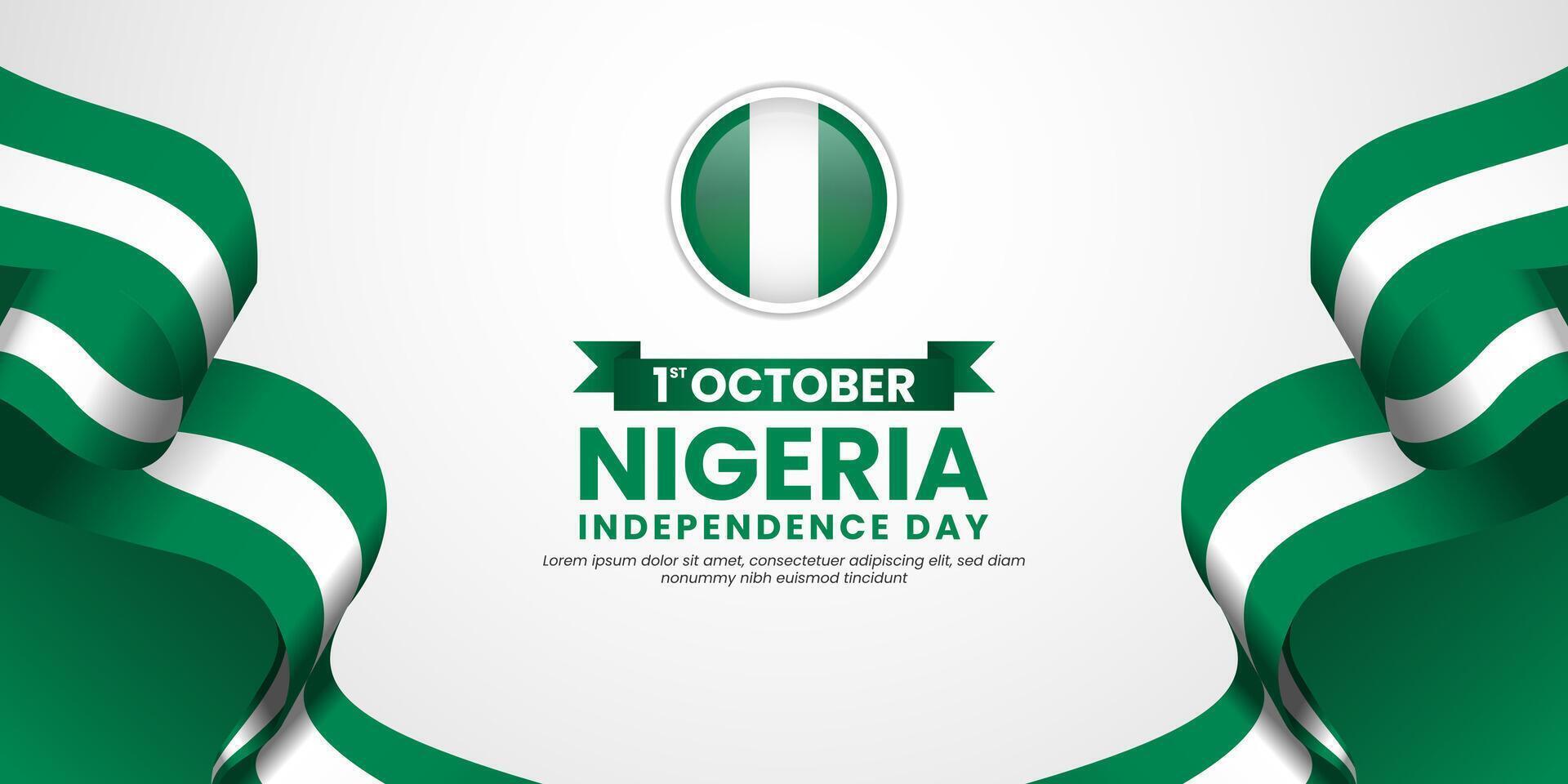 Nigeria Independence Day 1st October background with waving ribbon flag. Template for Poster, Banner, Advertising, Greeting Card or Print Design Element vector