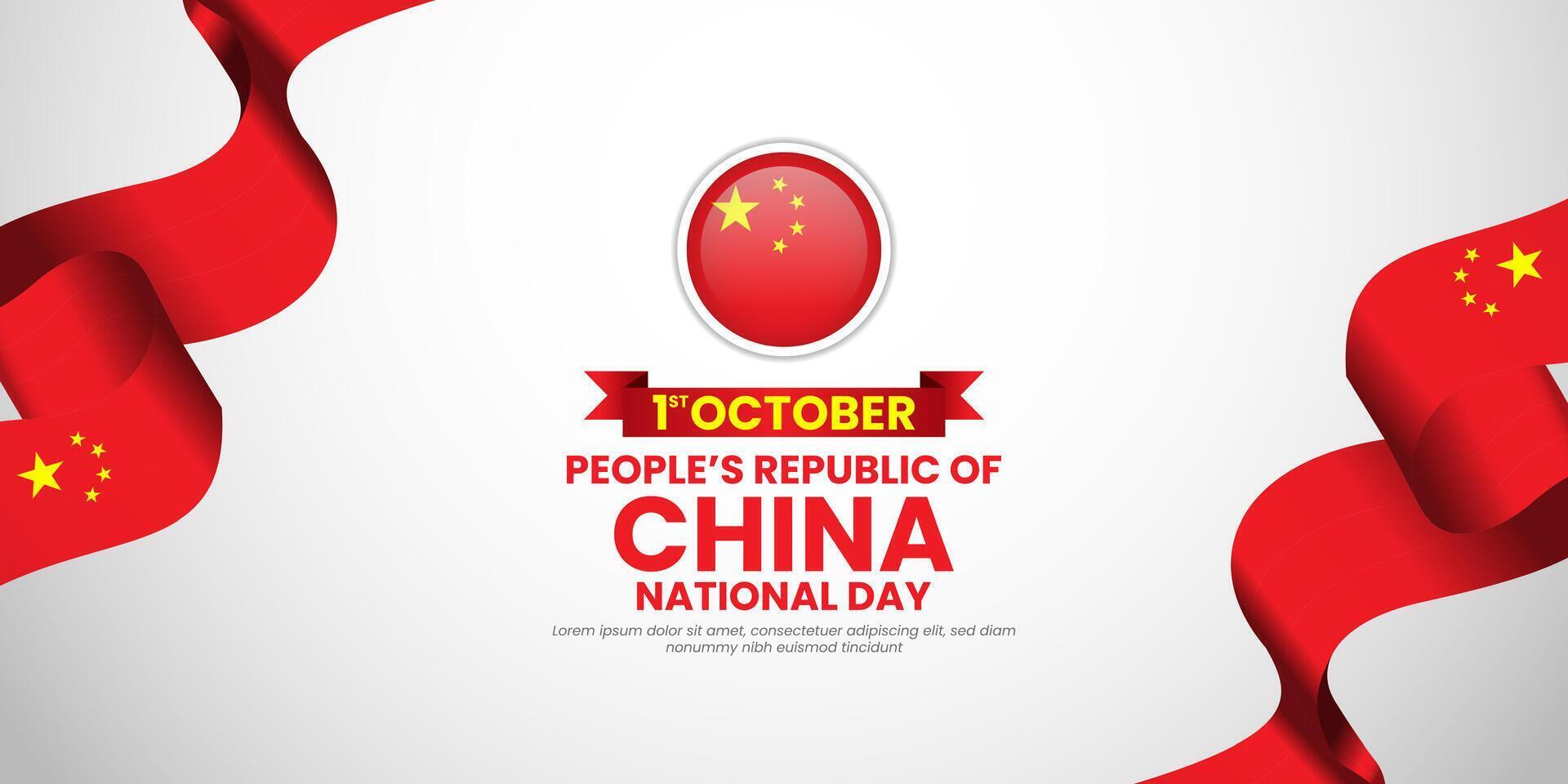 china national day with waving ribbon flag background with copy space for text vector