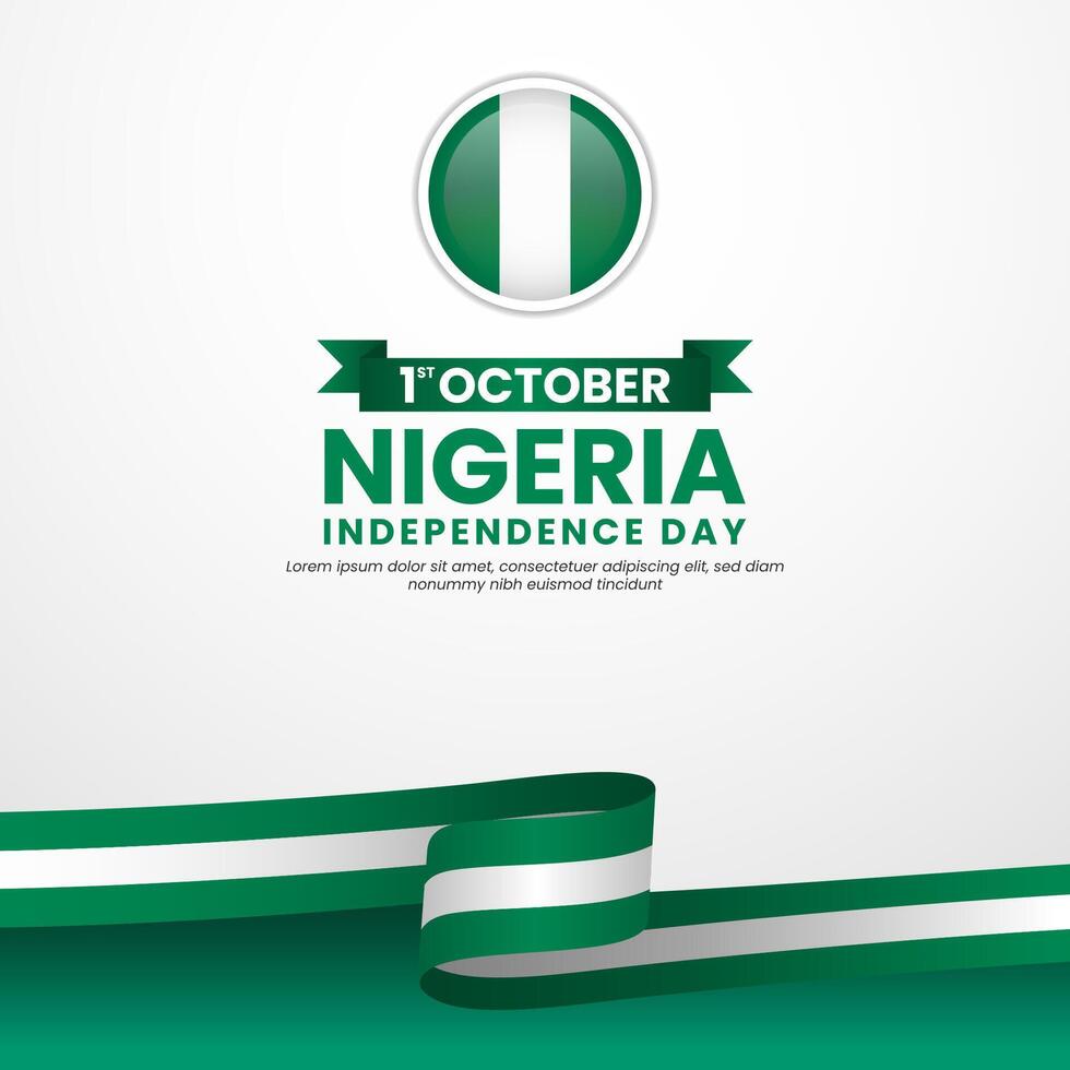 Happy Nigeria independence day 1st October with waving ribbon flag. national day illustration design vector