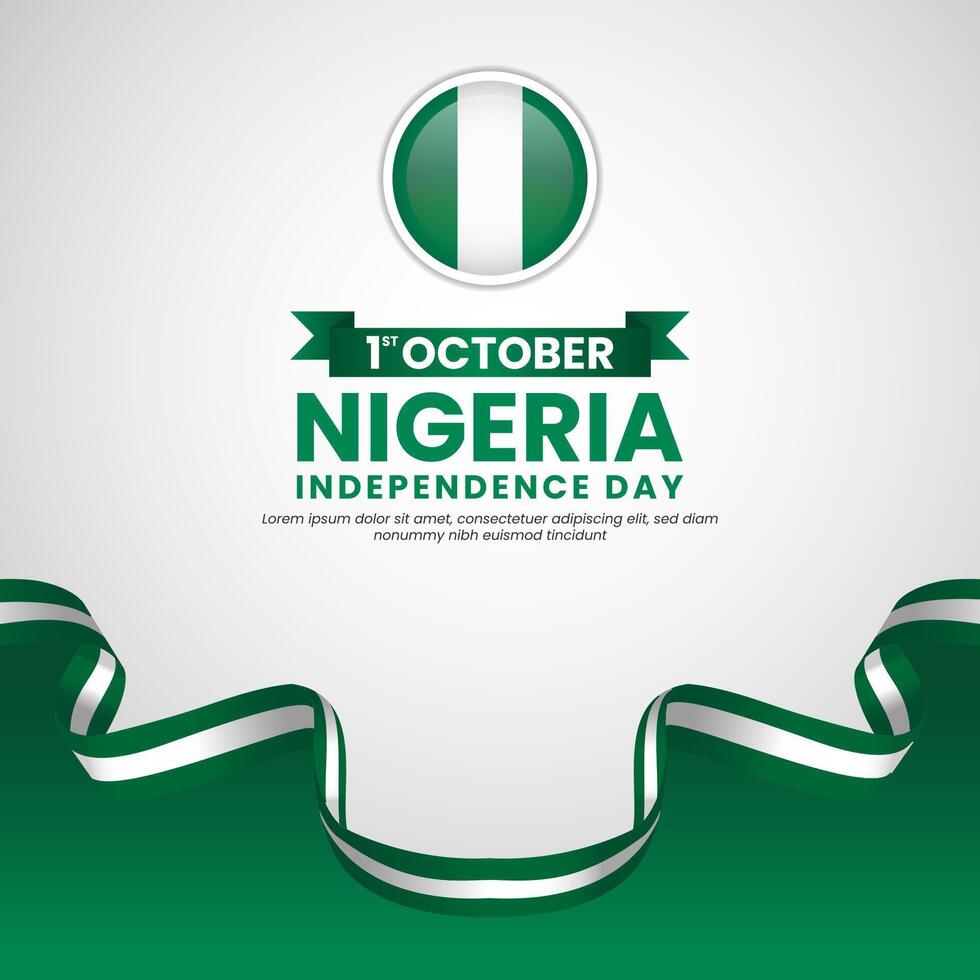 Happy Nigeria independence day 1st October with waving ribbon flag. national day illustration design vector
