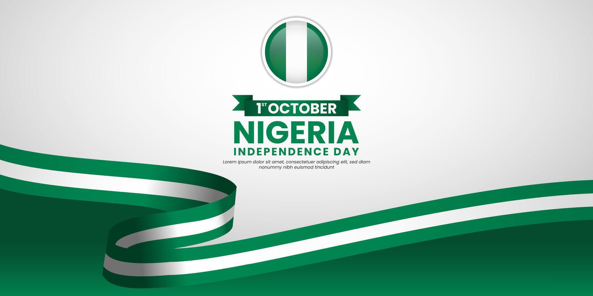Nigeria Independence Day Celebration ribbon flag background. Template for Poster, Banner, Advertising, Greeting Card or Print Design Element vector