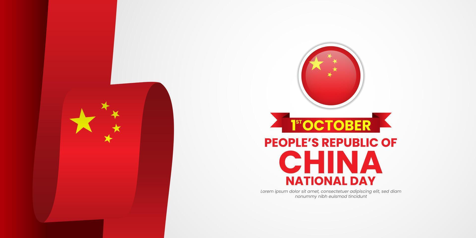 china national day with waving ribbon flag background with copy space for text vector