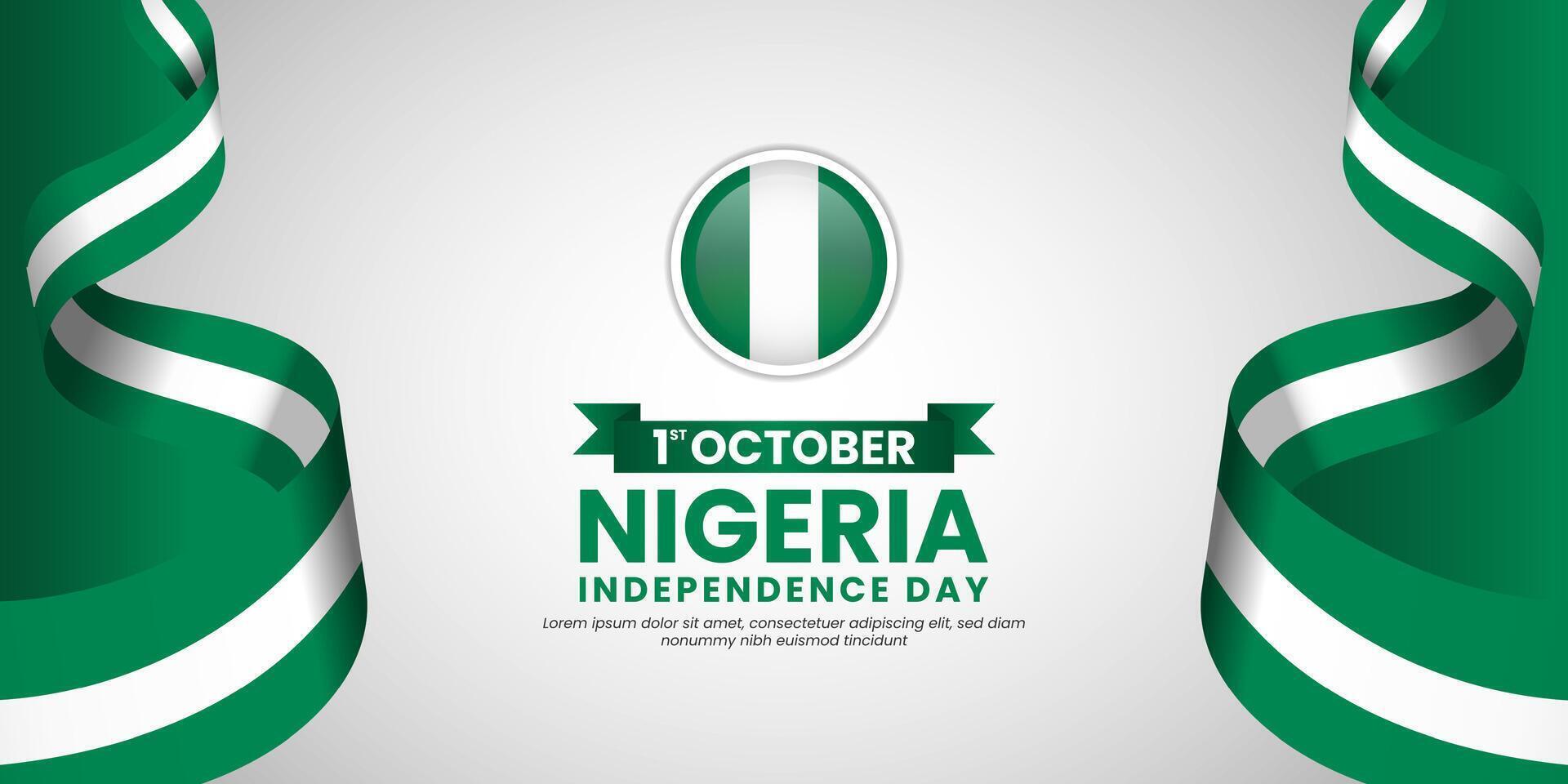 Nigeria Independence Day Celebration ribbon flag background. Template for Poster, Banner, Advertising, Greeting Card or Print Design Element vector