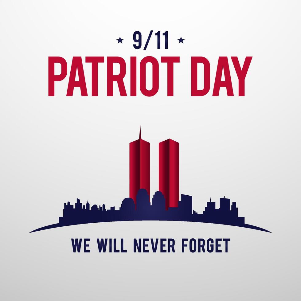 911 Patriot Day event background, New York skyline. 2 red stripes in form of twin towers. Design template for background, banner, card. vector