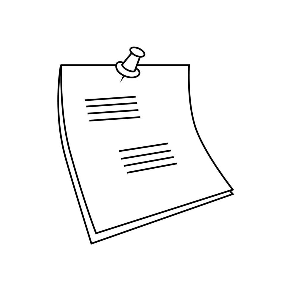 Note paper with pushbutton icon, reminder sticker pinned linear sign isolated on white background - editable stroke. vector